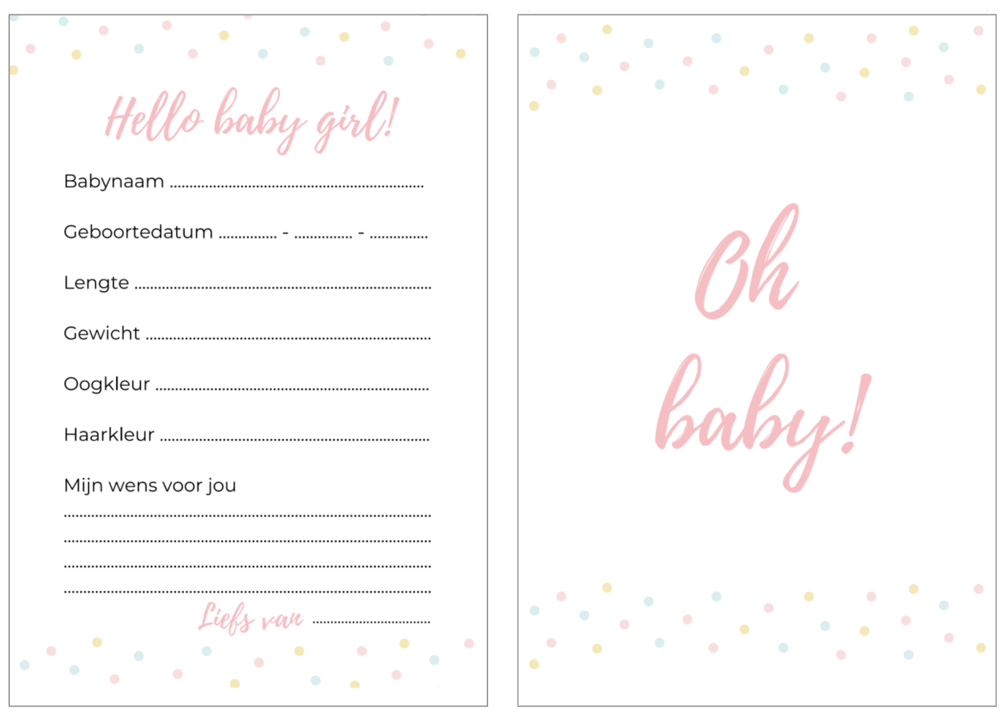 Babyshower Invulkaarten | Babyshower Kaarten | 20 Stuks – Invulkaarten.nl