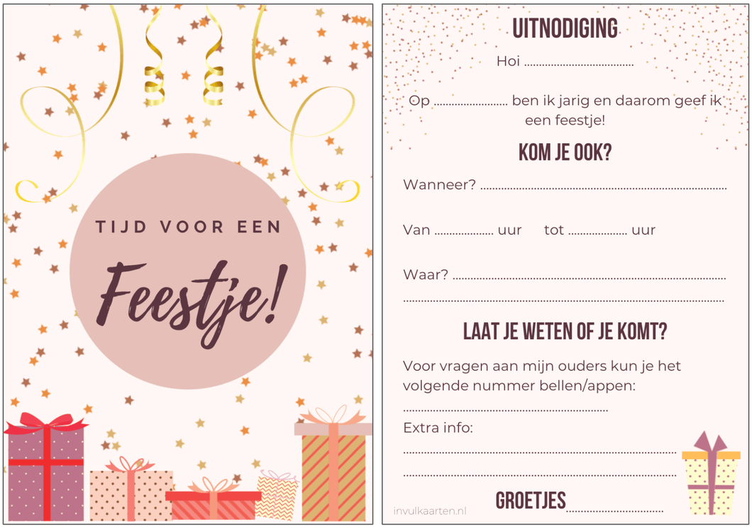 Invulkaarten.nl Uitnodiging kinderfeestje | Uitnodigingen kinderfeestje | 20 stuks